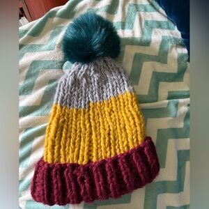 Anthropologie - Striped Knit Pom-Pom Hat, Multi, OneSize EUC